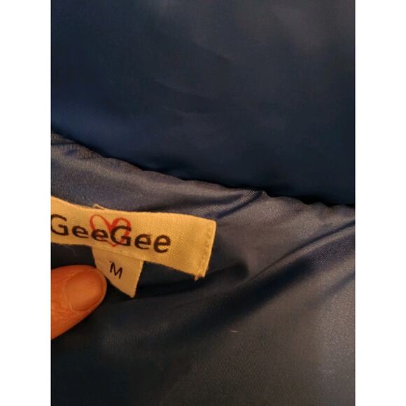 GeeGee Women's Ruffled Sleeves Blue Puffer Vest Zipper Pockets Size Medium - Picture 8 of 11